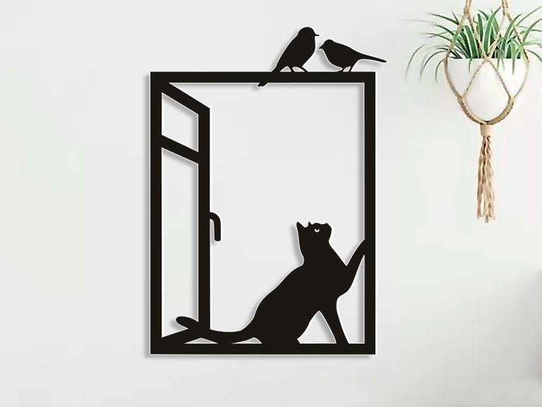 Cat in Window Minimalist - CNC & Laser Cut Design (STL, DXF, SVG Files) | Ψηφιακό Σχέδιο