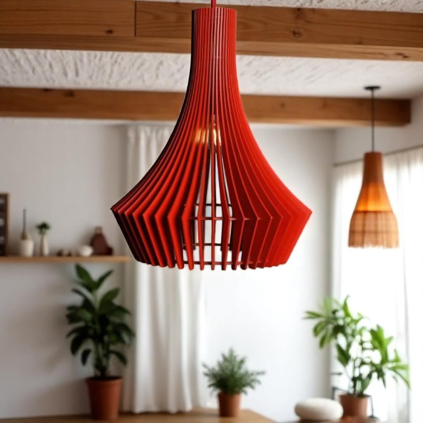 Ξύλινο Κρεμαστό Φωτιστικό – Μοντέρνος Σχεδιασμός σε Πολλά Χρώματα