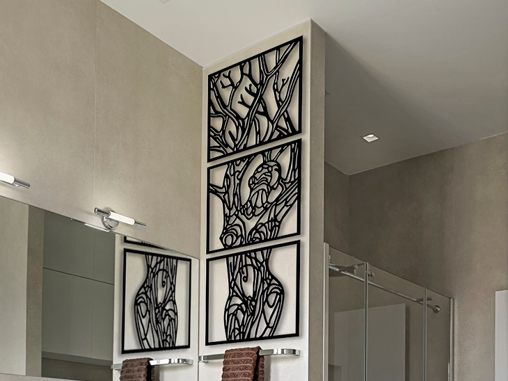 3D Ξύλινο Τρίπτυχο "Dryad’s Spirit" – Abstract Tree & Female Form (Set 3)