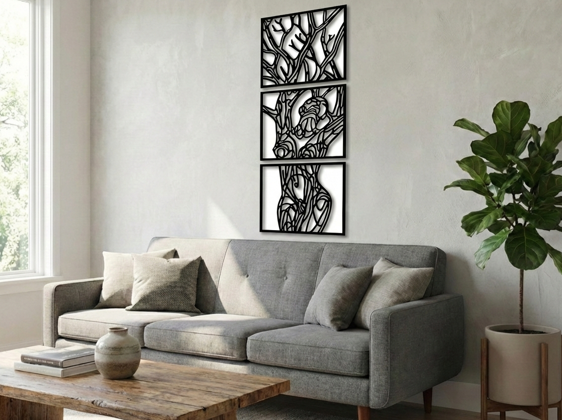 3D Ξύλινο Τρίπτυχο "Dryad’s Spirit" – Abstract Tree & Female Form (Set 3)