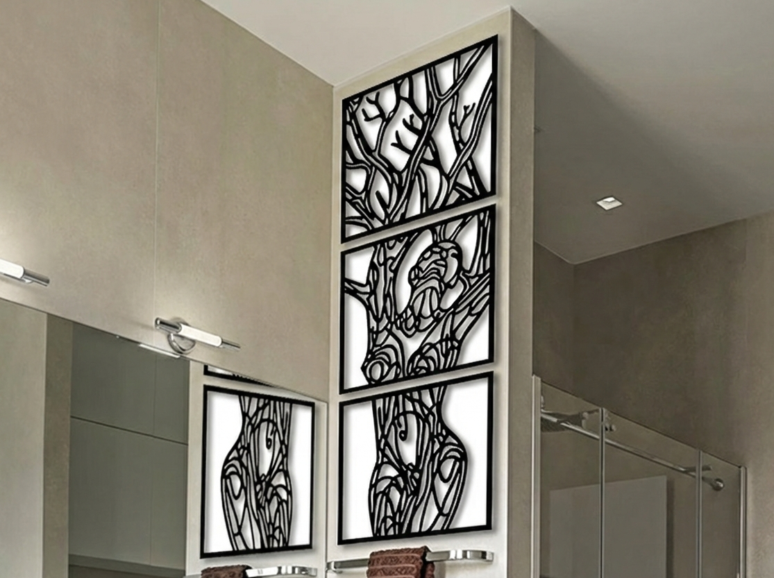 3D Ξύλινο Τρίπτυχο "Dryad’s Spirit" – Abstract Tree & Female Form (Set 3)