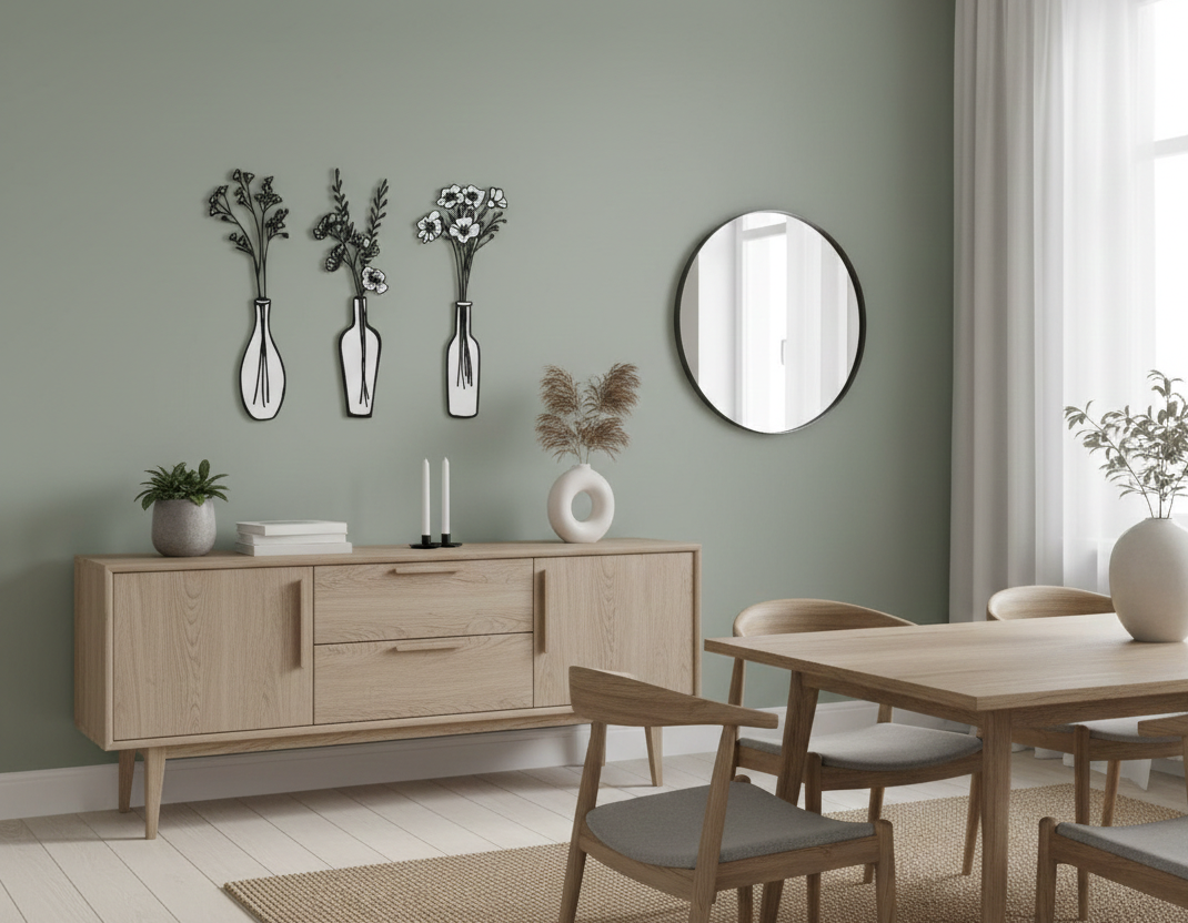 3D Ξύλινο Τρίπτυχο "Floral Minimalism" – Σετ 3 Πάνελ