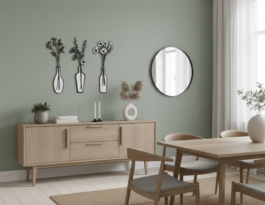 3D Ξύλινο Τρίπτυχο "Floral Minimalism" – Σετ 3 Πάνελ