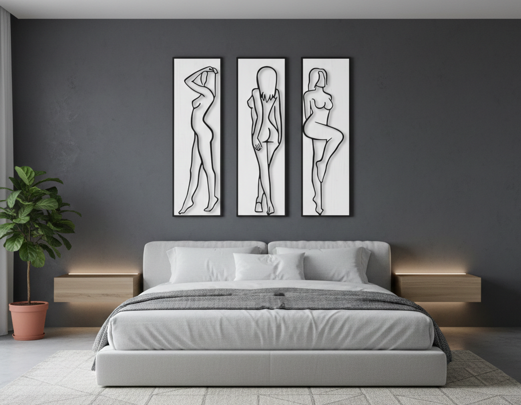 Wood Image Design Ξύλινο Τρίπτυχο "Elegant Silhouettes" – Set 3 Πάνελ