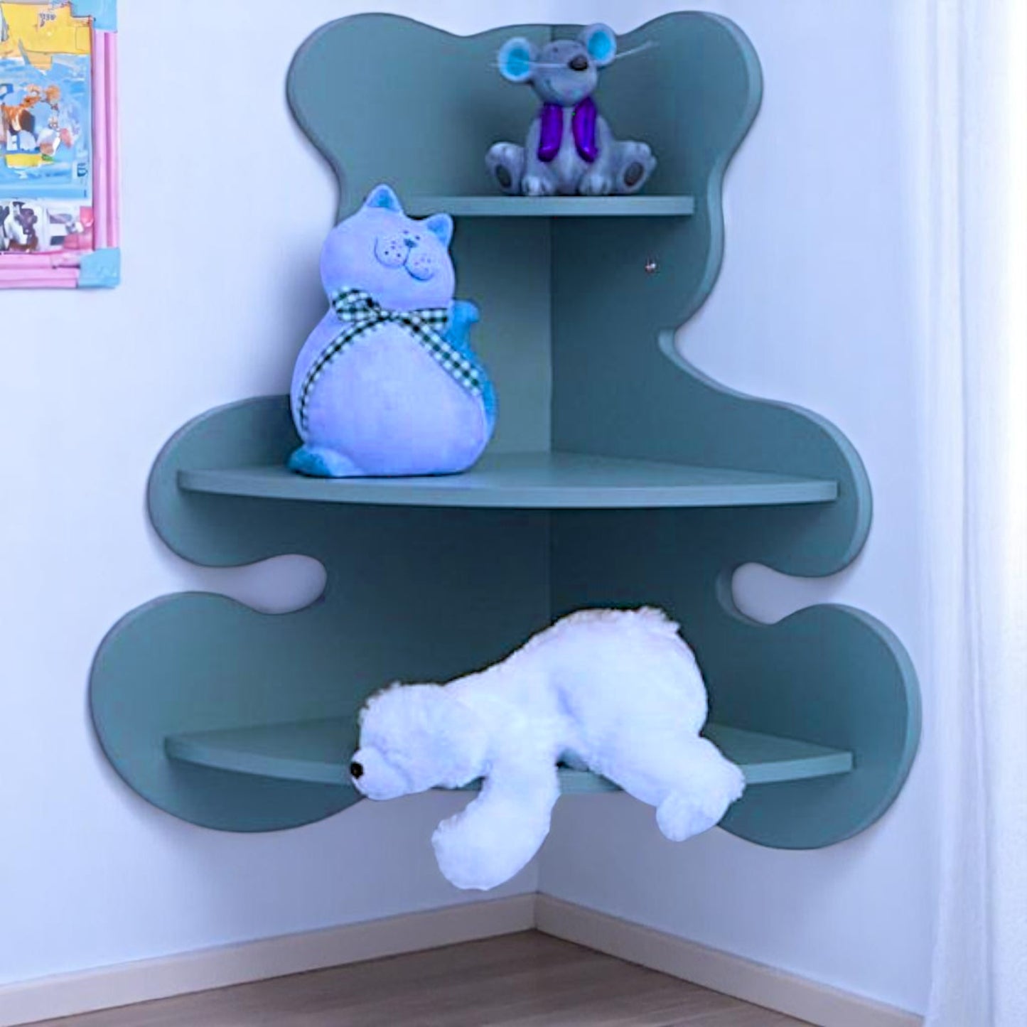 Ξύλινο Ράφι Αρκουδάκι Γωνίας – Παιδική Διακόσμηση