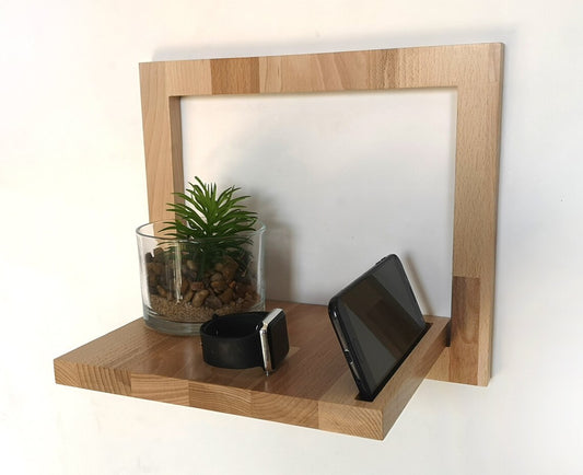Ξύλινο Ραφάκι Τοίχου με Υποδοχή για Κινητό | Minimal Design από Οξιά