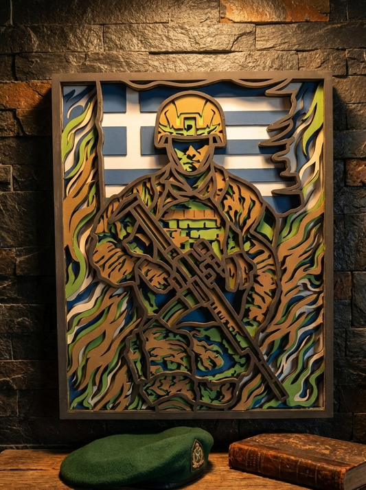 3D Ξύλινο Κάδρο Ελληνικός Στρατός – Χειροποίητο (40x30 εκ.)