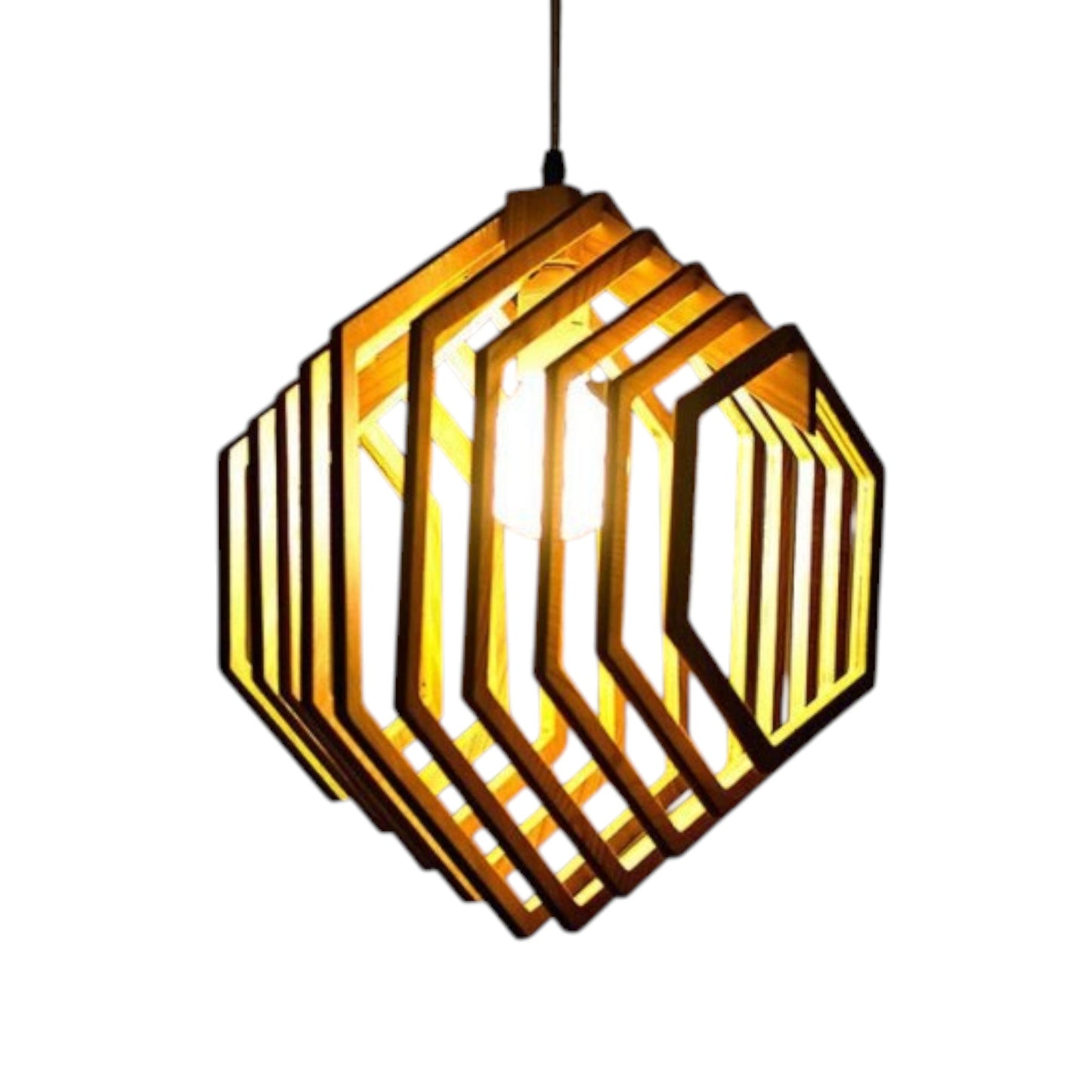 Κρεμαστό Ξύλινο Φωτιστικό “Hexa” – 35 x 35 εκ. | Γεωμετρικό Design σε Πολλά Χρώματα