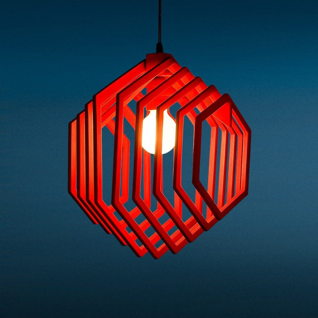 Κρεμαστό Ξύλινο Φωτιστικό “Hexa” – 35 x 35 εκ. | Γεωμετρικό Design σε Πολλά Χρώματα